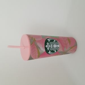 Starbucks Christmas Holiday 2020 Tumbler Pink Green Poinsettias Flowers Cold Cup